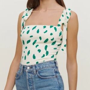 Reformation Ellora Tank Top Paint Pattern Green Cream Size 2 Small